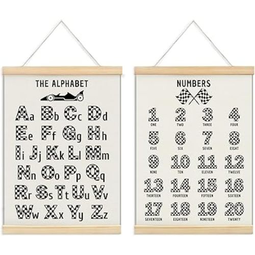 ULEGIE Car Race Room Alphabet Wall Decor Poster, F1 Poster Room Decor, Educational Posters For Preschoolers, Kids Playroom Boys Race Car for Boys Nursery, 12 x 16 Inch