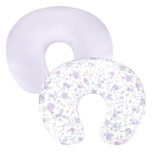 SWESEN 2 Pack Nursing Pillow Covers, Ultra Soft Nursing Cover for Breastfeeding Pillows, Stretchy Nursing Pillow Slipcover for Baby Girls Boys, Fits Standard Baby Pillow, Purple Floral