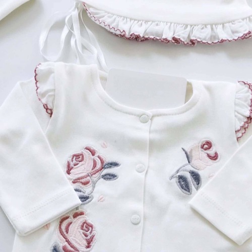 Newborn Baby Girl Coming Home Set with Rose Details - 10 Piece