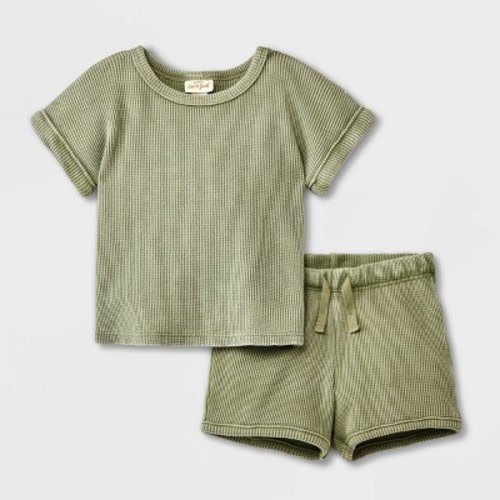 Baby Boys' Solid Top & Bottom Set - Cat & Jack™ Olive Green, Size: 12M