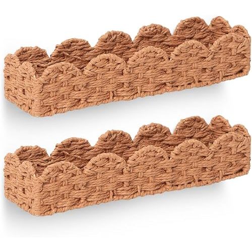 Small Scalloped Rattan Wall Shelf – Floating Bookshelf for Nursery, Bedroom or Living Room – Decorative Shelves, NATURAL Rattan Wall Shelf for Storage, Nursery Book Shelf & Display 15.8" x 4.5" x 3.2"