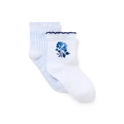 Baby White And Icy Blue Baby Seashell And Flower Sock 2-Pack by Janie and Jack