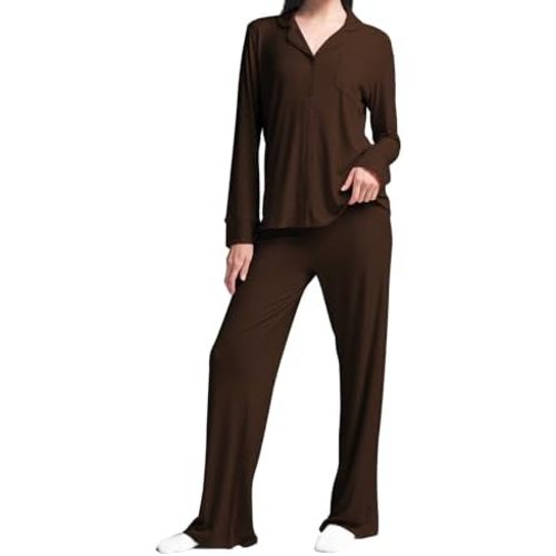 Womens Pajama Sets 2 Piece Button Down Long Sleeve Soft Knitted Sleepwear Pjs Lounge Sets Nightwear