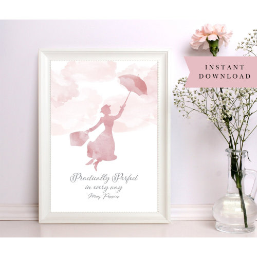 Mary Poppins Print, Pink Bedroom Decor, Nursery Wall Art (Digital Download)