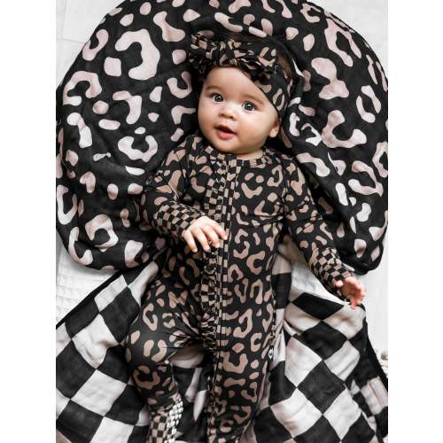 Ruffled Bamboo Zippy Sleeper in Midnight Mocha Leopard