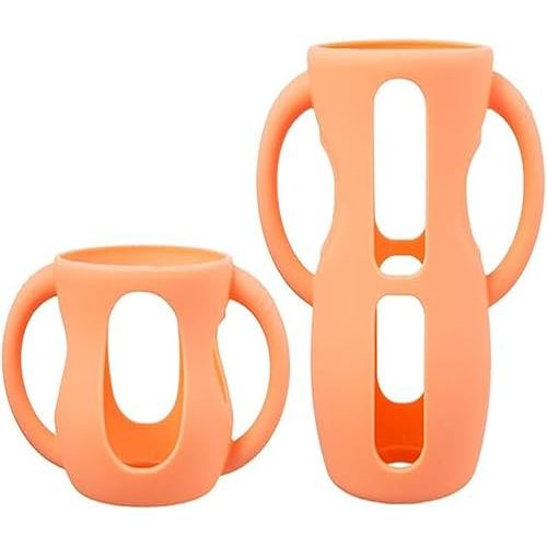 2 Pcs Silicone Sleeves with Handle for Philips Avent Glass Baby Bottles - Anti Breakage Protective Holder Compatible with Avent Natural 4oz & 8oz Glass Bottles (orange)