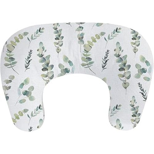 Little Grape Land Nursing Pillow, Soft 100% Cotton Breastfeeding Pillow with Breathable Muslin Removable Cover, Green Leaves Breast Feeding Pillows for Babies 0-12 Months with Protective Zipper