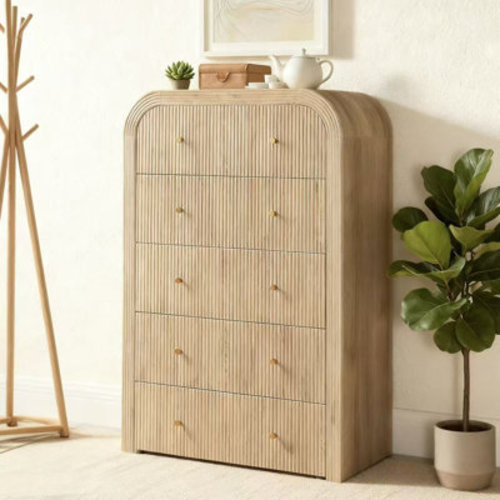 Gracie Oaks Fluted 5 Drawers Dresser For Bedroom, 48" Tall Modern Chest Of Drawers For Bedroom, Living Room, Hallway & Reviews | Wayfair