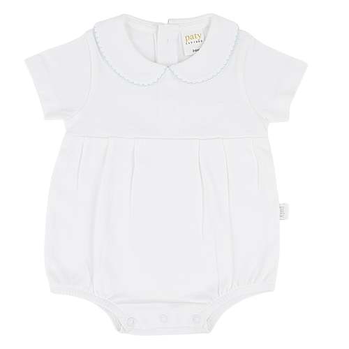 Paty Organic Cotton Baby Boy Onesie with Peter Pan Collar and Pleated Front