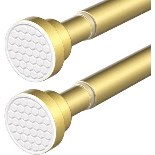 2 Pack Tension Curtain Rod 28-48Inch Curtain Rods for Windows Gold Spring Curtain Rod no Drilling Adjustable Expandable Tension Rods for Windows,Doorway,Closet,Bedroom