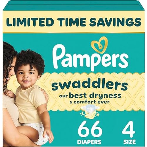 Pampers Swaddlers Diapers, Size 4 (15-34 lbs), 66 Count, Absorbent, Keeps Baby Dry and Comfortable, Skin Safe Disposable Baby Diaper (Packaging May Vary)