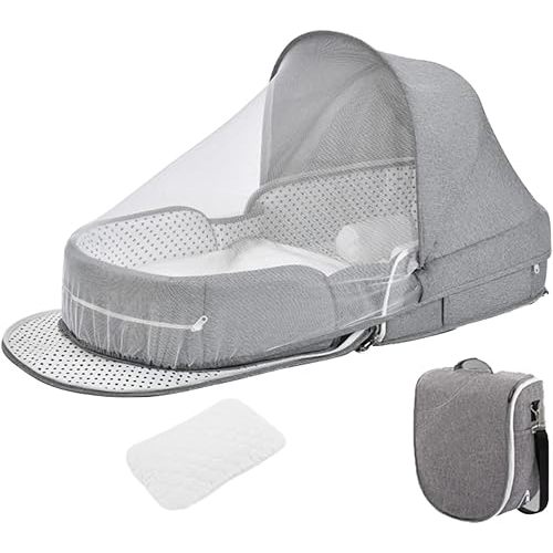 Portable Bassinet Baby Lounger，Foldable Carry Bag Travel Bassinet，Portable Soft Travel Pod Infant Travel Bed (Grey)