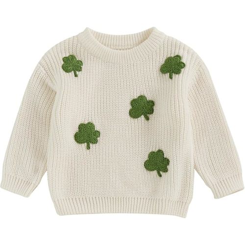 Baby Boy Girl Cute Long Sleeve Crew Neck Clover Embroidery Sweater Toddler St Patricks Day Outfit