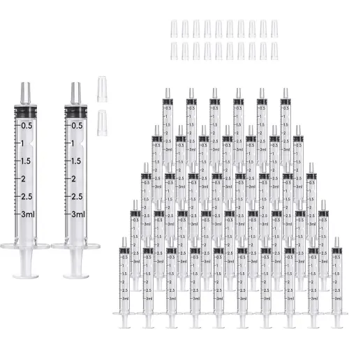 JOLLY PARTY 100 Pack 3ml Syringes with Caps, Mini 3cc Syringe Needleless, Small Oral Syringe with Tip Cap Individually Wrapped for Scientific Labs, Liquid Measuring, Pet Feeding, Oil & Glue Dispenser