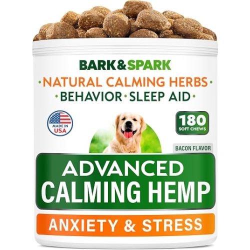 BARK&SPARK Advanced Calming Hemp Treats for Dogs - Hemp Oil + Melatonin - Anxiety Relief - Separation Aid - Stress Relief During Fireworks, Storms, Thunder - Aggressive Behavior, Barking - 180 Chews