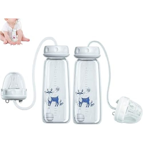 2026 New Adjustable Anti Colic Bottles, 2X 240ml Silicone Hands Free Bottle Feeder, 3-in 1Adjustable Fast Flow Milk Nursing Bottle with Nipple Straw, Leakproof Wide Neck Bottles for Newborns