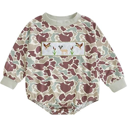 Pudcoco Duck Hunting Baby Clothes Infant Baby Boys Girls Camoflage Embroidered Mallard Duck Sweatshirt Romper