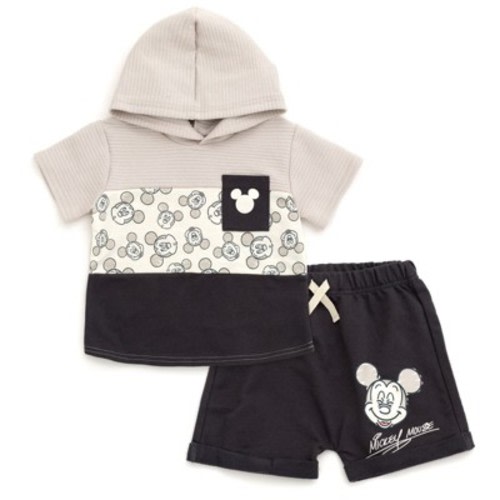 Disney Mickey Mouse Newborn Baby Boys Pullover Hoodie and French Terry Shorts Gray Mickey Mouse 0-3 Months
