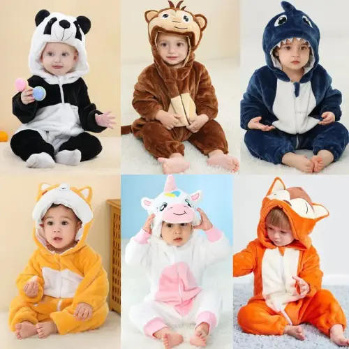 Newborn Baby Boy Clothing Stitch Animal Cartoon Hooded Jumpsuits Winter Baby Pajamas Onesies Kids Sleepwear Newborn Baby Pyjamas
