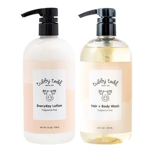 Tubby Todd's Baby Body Wash and Lotion Set - Gentle, Hypoallergenic Skincare for Newborns & Toddlers - 25oz, Fragrance-Free