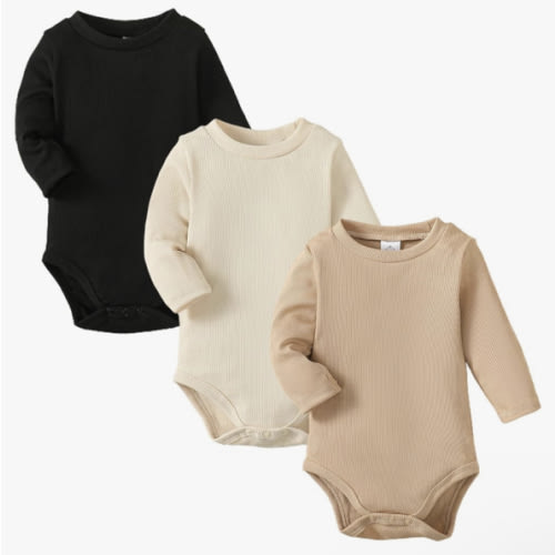 OPAWO Long Sleeve Onsies for Baby Girls' Bodysuits Newborn 3 Pack Infant Ribbed Fall Baby Girl Romper Undershirt