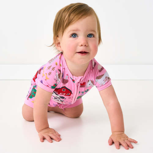 Pink Farm Fam Shorty Zippy | Little Sleepies