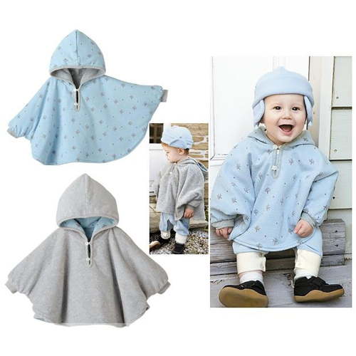 XXWXYD Baby Girls Boys Reversible Double-Side Wear Hooded Poncho Jacket, Outerwear Cloak Coat for Baby Easy On Off Soft Warm