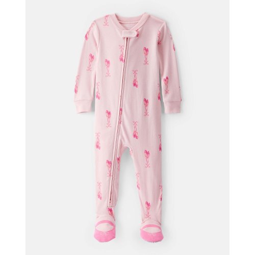 Baby Girl Ballet Print 100% Cotton Long-Sleeve 2-Way Zip 1-Piece Pajamas - Pink | Carter's