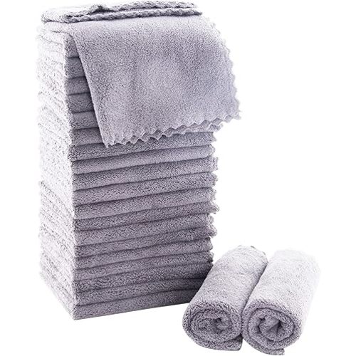 MOONQUEEN Ultra Soft Premium Washcloths Set - 12 x 12 inches - 24 Pack - Quick Drying - Highly Absorbent Coral Velvet Bathroom Wash Clothes - Use as Bath, Spa, Facial, Fingertip Towel (Light Grey)