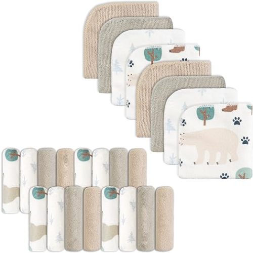 softan Baby Washcloths, 24Pack Baby Wash Cloths Extra Soft & Ultra Absorbent, Baby Towels and Washcloths Face Towel Unisex for Boys Girls Face & Body (Elephant)