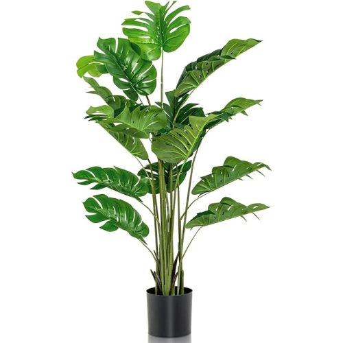 GOFLAME Artificial Monstera Deliciosa Plant, 5ft Potted Faux Tree with 15 Verdant Fake Leaves, Swiss Cheese Plant for Home Decor Indoor, Outdoor, Home, Office, 1 Pack