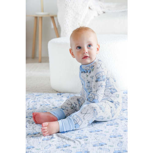 Convertible Zip Romper in Caddie Crew Blue | Caden Lane