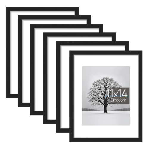 Sindcom 6 Pack 11x14 Picture Frames,Display Pictures 8x10 with Mat or 11x14 Without Mat,Gallery Wall Photo Frames, Black