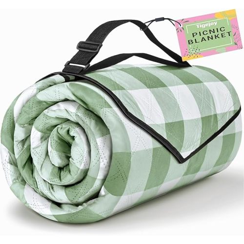 TigeJoy Extra Large Picnic Blanket Waterproof Foldable 80''x80'', Outdoor Picnic Mat Beach Blanket Sandproof for Park, Grass, Travel, Hiking, Camping Essentials, Gingham Picnic Blanket