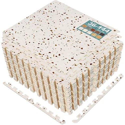 Sorbus Wood Grain Floor Tiles Foam Mat EVA Interlocking Mats Tile 3/8-Inch Thick Flooring Wood Puzzle Exercise Mats w/Borders - Home Playroom Basement, Apartment, Trade Show, Baby, Dance