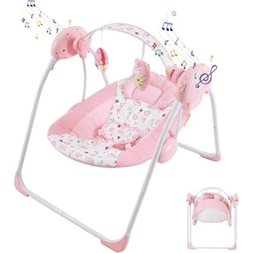 Baby Swings for Infants, Portable Baby Swing with Music, 5 Speed Levels, Timer, Infant Swing for Indoor Outdoor Use, 0-9 Months Up to 20 lbs