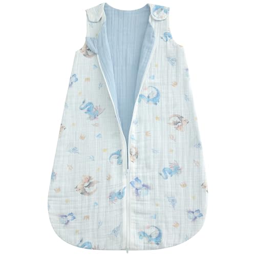 Reversible Baby Sleep Sack, Double Layer Cotton Muslin Wearable Blanket, Breathable for Warm Nights, 2-Way Zipper