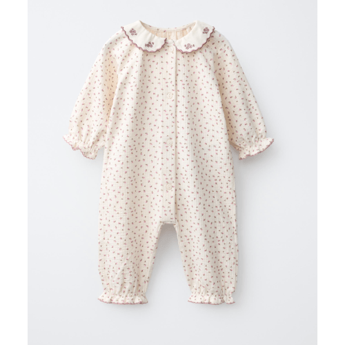 EMBROIDERED COLLAR FLORAL TEXTURE JUMPSUIT