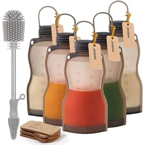 haakaa Cleaning Brush Silicone Bottle Brush&Breast Milk Storage Bag 9 oz Set-Double Ended Soft Silicone Bristles for Breast Pumps|Reusable Milk Collector Freezer Bag for Breastfeeding Mom