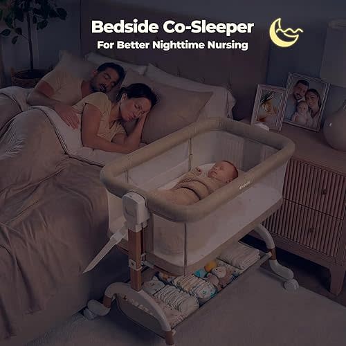 Ezebaby 3 in 1 Baby Bassinet Bedside Sleeper, Rocking Bassinet for Baby with Comfy Mattress & Breathable Full Mesh Sides, 7 Height Adjustable | Portable Crib for Newborns
