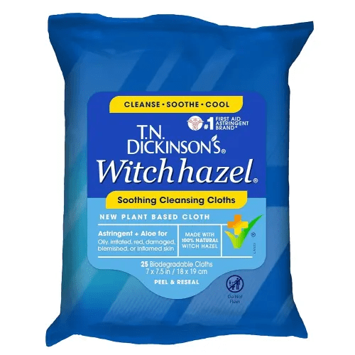 T.N. Dickinson's Witch Hazel Soothing Cleansing Cloths | Removes Dirt, Oil, Impurities | For Oily, Irritated, Red, Damaged, Blemished, Sensitive Skin | 25 Total Wipes