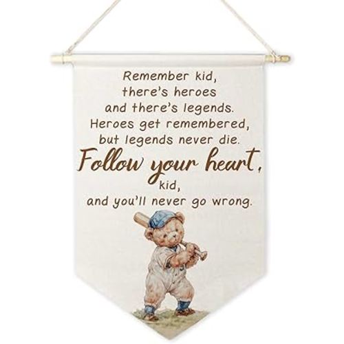 ArtisaEura Bear Nursery Inspirational Wall Canvas Banners, Baseball Bear Nursery Decor, Positive Affirmations Hanging Display Pennant Banner Flags, Baseball Wall Decor for Kids Room Bedroom Playroom