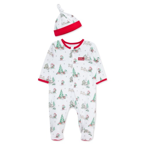 Holiday Scene Cotton Footie & Hat Set