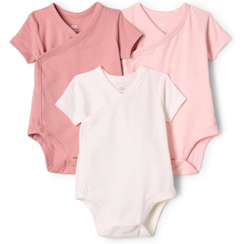 Amazon Essentials x Sofia Grainge Unisex Babies' Side Snap Short Sleeve Bodysuit, Pack of 3, Ivory/Pink/Terracotta, 0-3 Months