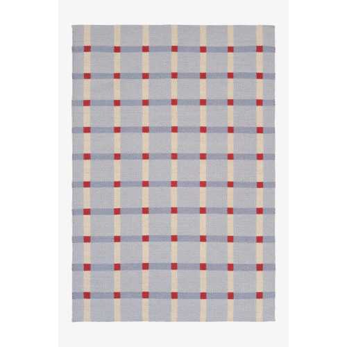 Handwoven Blue, Ivory and Red Rug: "Victoria" Scandinavian Modern Minimalist Design.