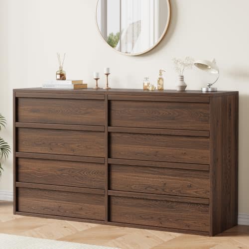 Garvee 8 Drawer Dresser for Bedroom, 54" Wide Modern Dressers & Chest of Drawers with Large Storage, Wooden Dresser Organizer Closet for Living Room, Entryway, Nursery, Walnut
