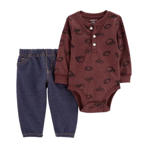 Baby 2-Piece Football Bodysuit Pant Set - 12M - Brown/Navy