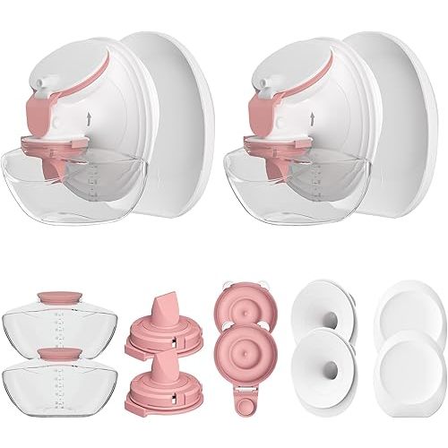 2 Pack 24mm Full Breast Pump Kits Compatible with Momcozy Upgraded Mobile Flow M9, Upgraded M9 Full Set Parts Including 24mm FlnageX2, Red ValveX2, Red DiaphragmX2, Container with Silicone LipX2