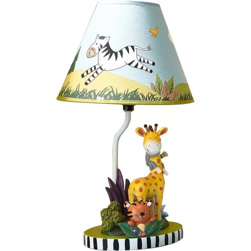 Fantasy Fields - Sunny Safari Animals Thematic Kids Table Lamp, for Girls & Boys Rooms with Printed Zebra Lampshade & Sculpted Monkey, Giraffe, & Tiger Base, Jungle Lamp for Nurseries & Baby Rooms