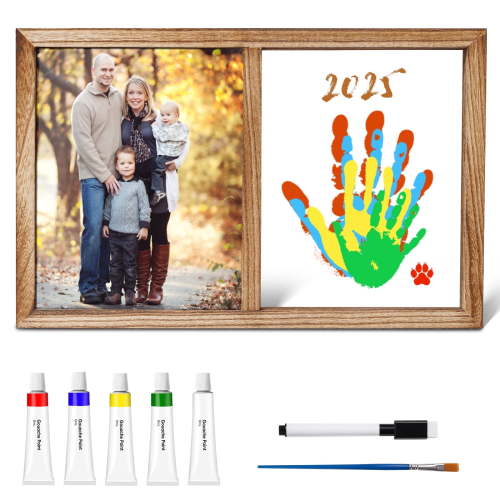 Sfugno Handprint Picture Frame for Family,Craft Wooden Tabletop Photo Frame Handprint Baby Photo Frame, Paw Print, Dog Finger Paints,Non-Toxic, Gift for Family